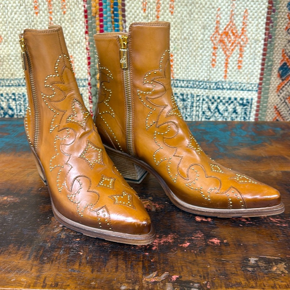Jo Ghost cognac leather studded boots. New with tags.